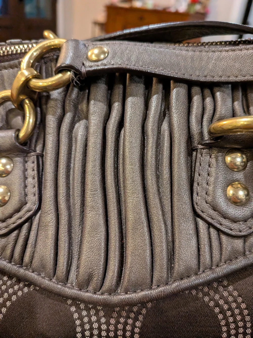 Coach Ashley Y2K Gathered Dotted Op Art Satchel Brown Bronze EUC Handbag